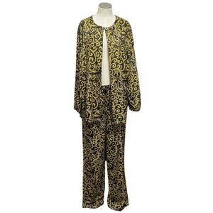 Perfect Womens Vintage Black Yellow Baroque Lagenlook Matching Pant Set Sz L
